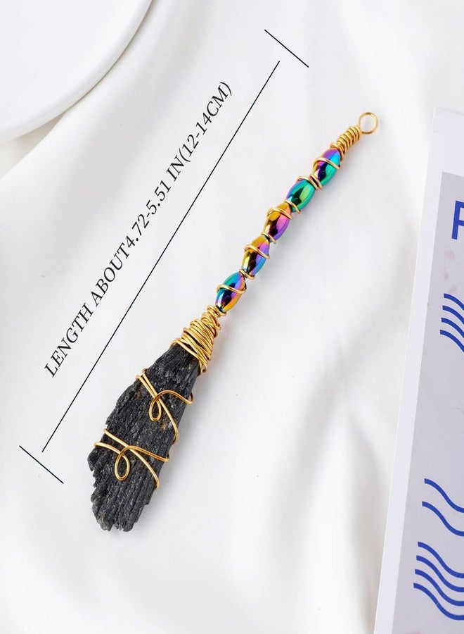 Runyangshi Natural Black Tourmaline Stone Handmade Magic Broom Raw Black Tourmaline Healing Crystal Feather Shape Crystal Craft Cleaning Reiki Energy Collect Home Decor - Image 2